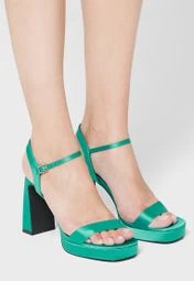 Satin Platform Ankle Strap Sandals