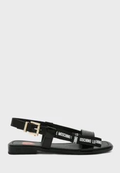 LOVE MOSCHINO Bow Detail Ankle Strap Flat Sandals