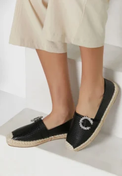ELLA Textured Diamante Buckle Flat Espadrille