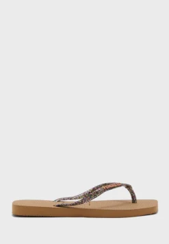 Havaianas Slim Square Logo Metallic Flip Flops