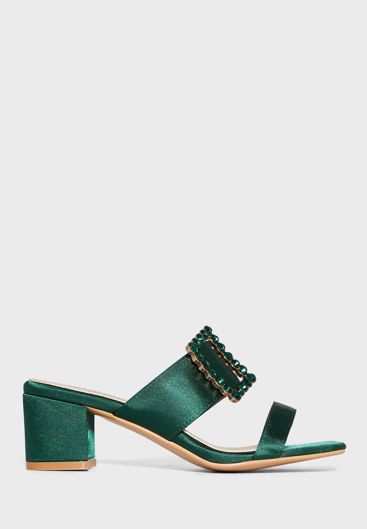 Double Strap Buckle Satin Mule Sandal 1 Double Strap Buckle Satin Mule Sandal