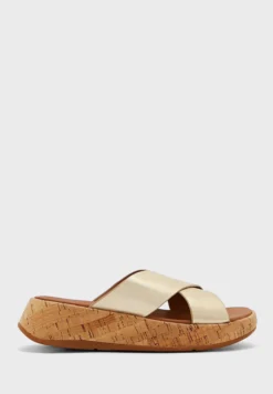 Fitflop F-Mode Metallic Cork Flatform Cross Sandals