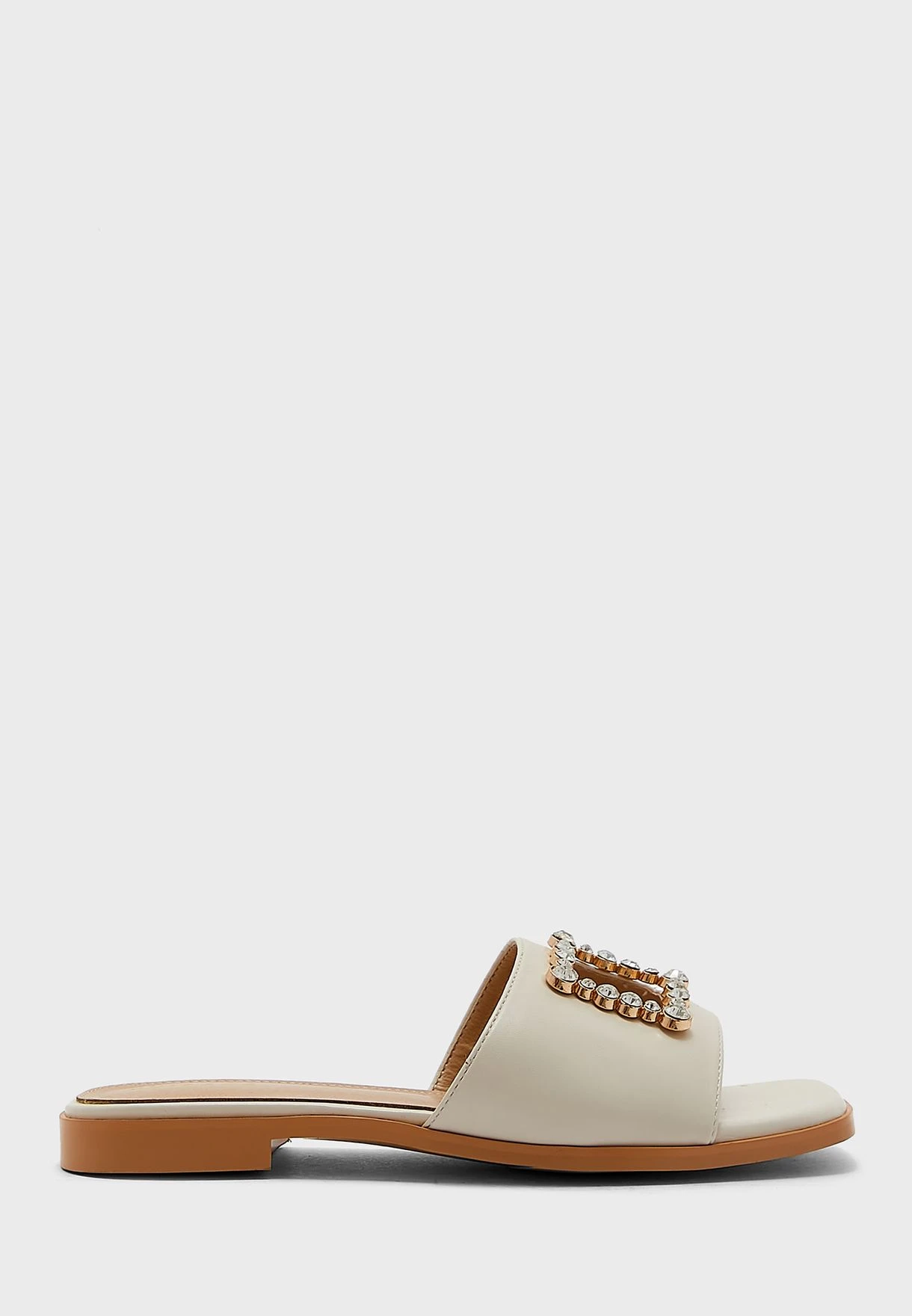 Diamante Edge Square Cutout Flat Sandal 1 Diamante Edge Square Cutout Flat Sandal