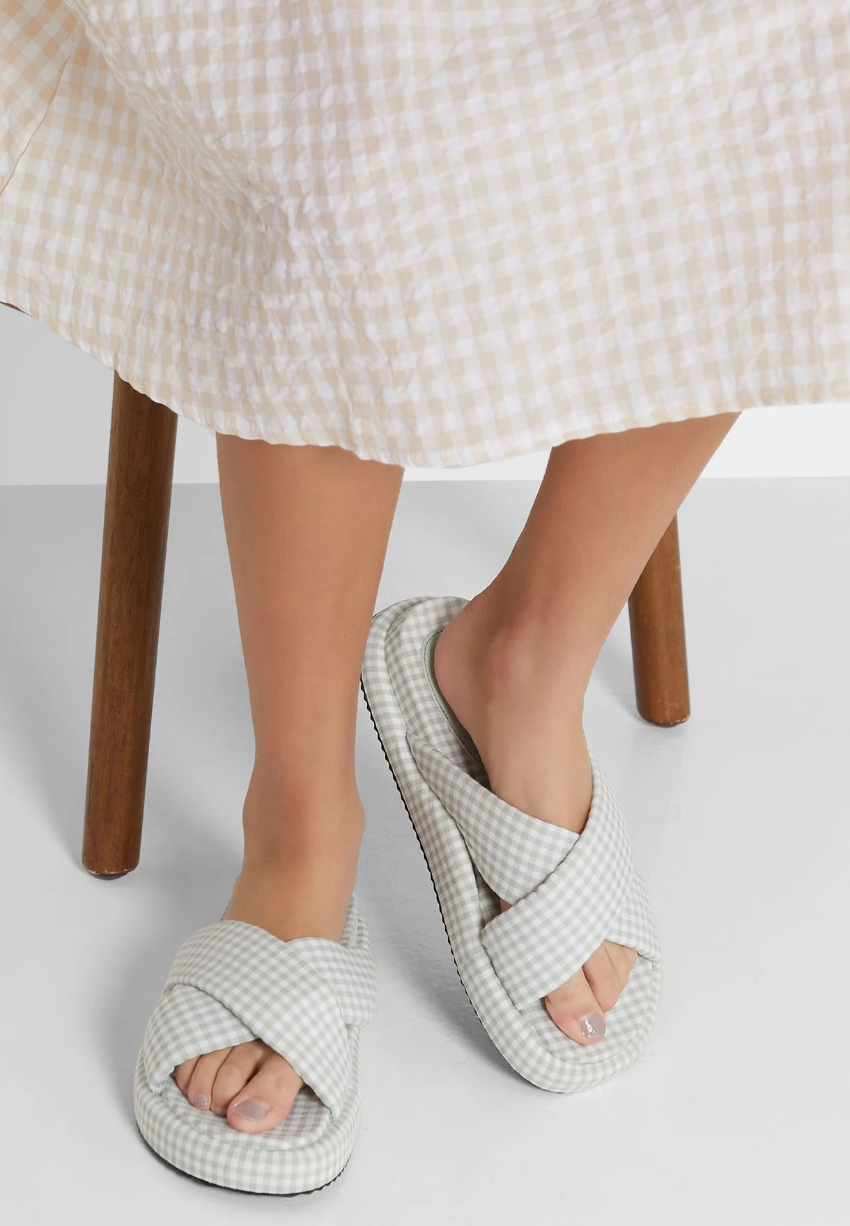 Checked Cross Over Flat Sandal 1 Checked Cross Over Flat Sandal
