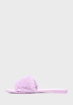 Faux Fur Strap Flat Sandals