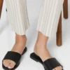 Toweling Checked Flat Sandal