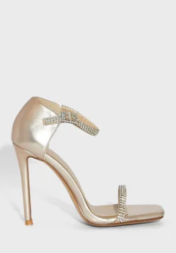 Diamante Ankle Strap Square Toe Sandal