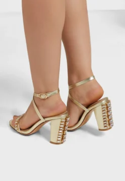 Jewelled Feature Heel Ankle Strap Sandal