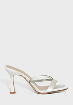 Satin Diamante Edge Toe Post Mule Sandal