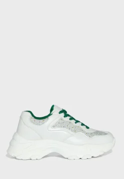 Diamante And Colour Lace Sneakers