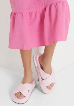 Checked Cross Over Flat Sandal