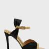 V Detail Metallic Trim Satin Ankle Strap Sandal