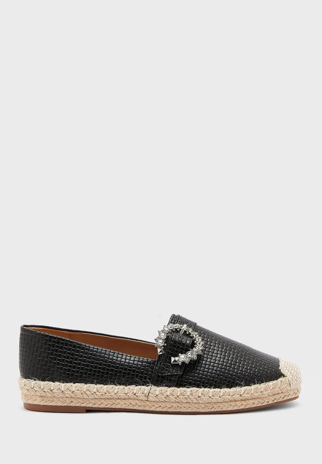 ELLA Textured Diamante Buckle Flat Espadrille 2 ELLA Textured Diamante Buckle Flat Espadrille - Image 2
