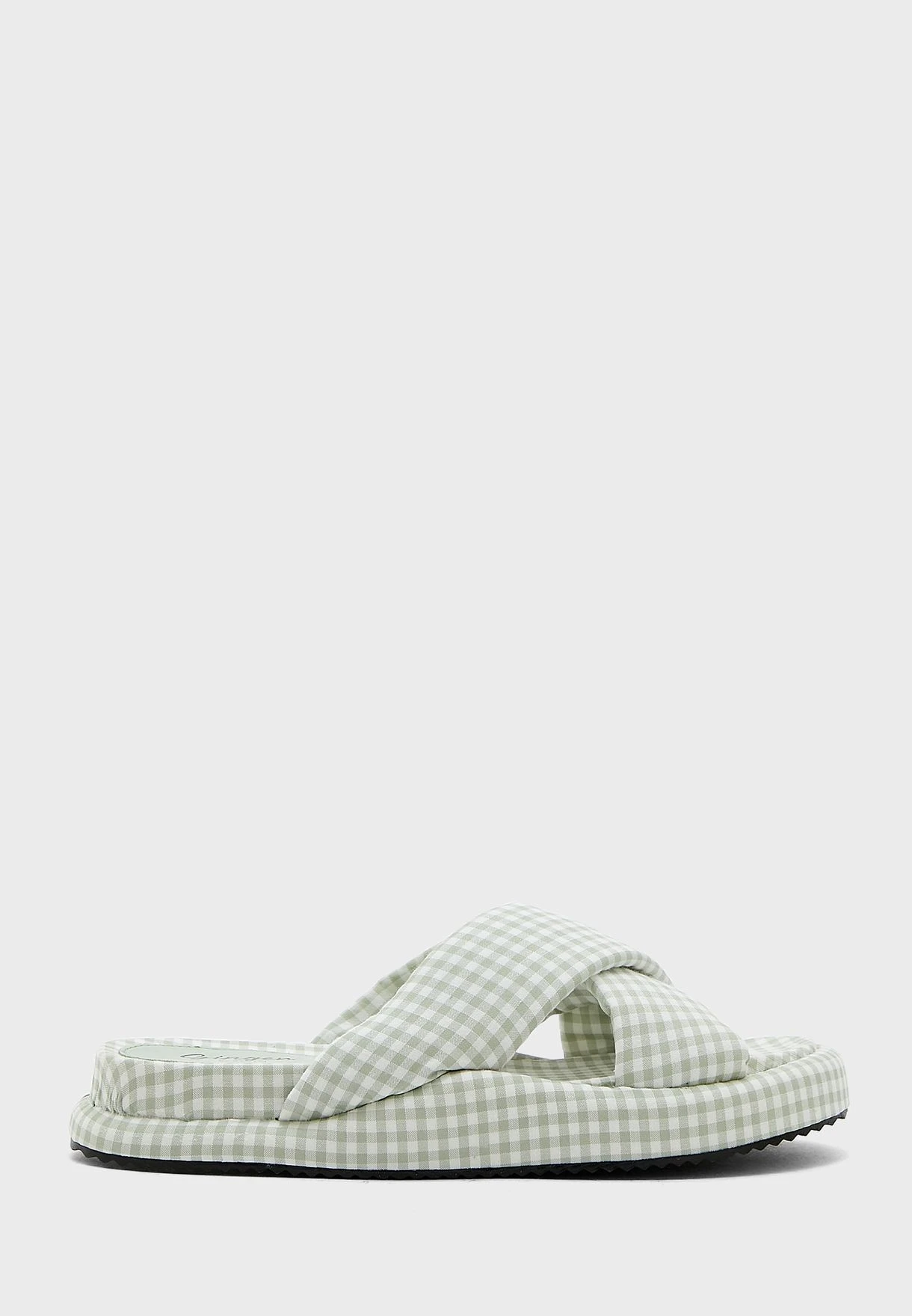 Checked Cross Over Flat Sandal 2 Checked Cross Over Flat Sandal - Image 2