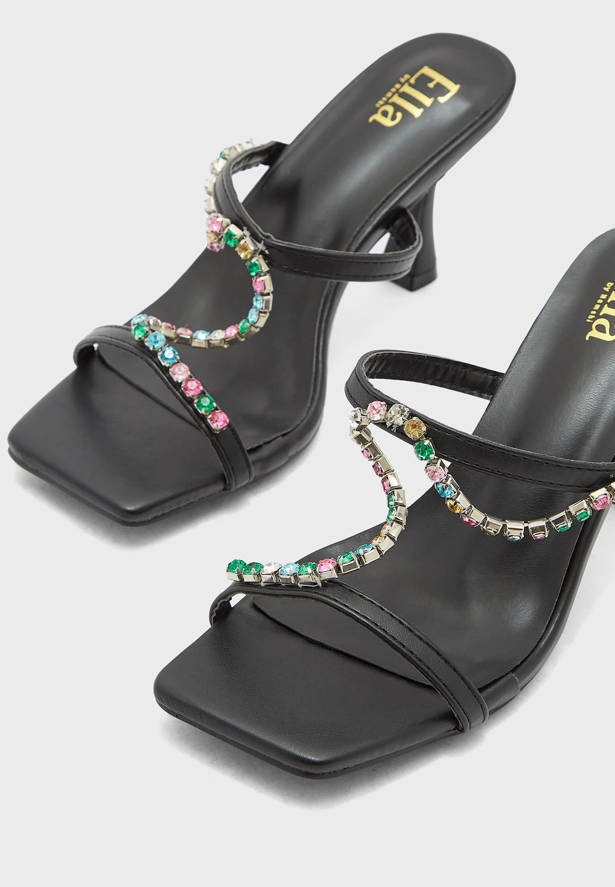 Coloured Stone Detail Flared Heel Sandal 4 Coloured Stone Detail Flared Heel Sandal - Image 4