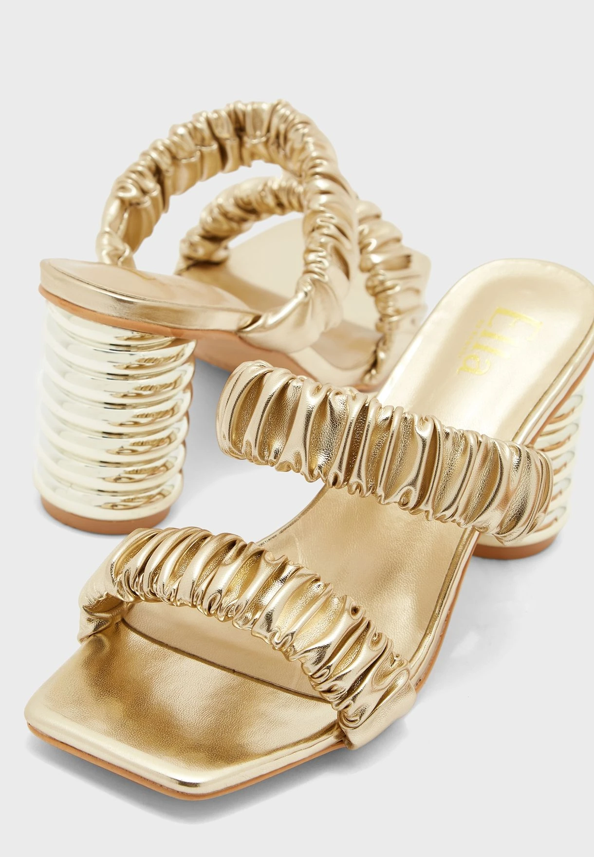 ELLA Ruched Double Strap Feature Heel Sandal 5 ELLA Ruched Double Strap Feature Heel Sandal - Image 5